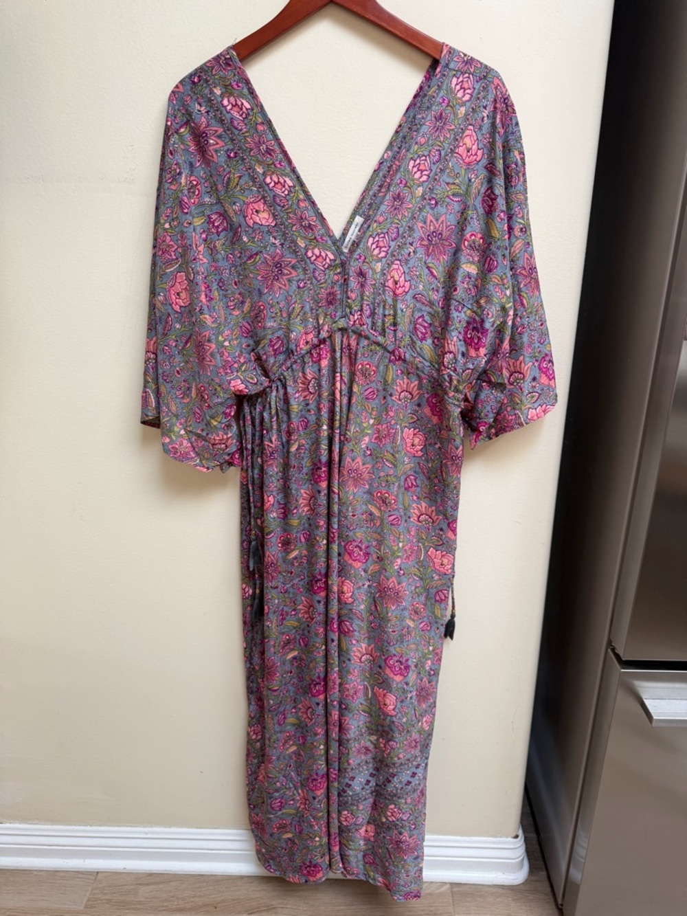 Karma Highway Floral V-Neck Maxi Dress in Pink and Gray